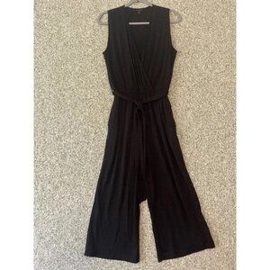 Talbots Wide-Leg Sleeveless Black Jumpsuit – Long Capri Length w/Deep V Neck